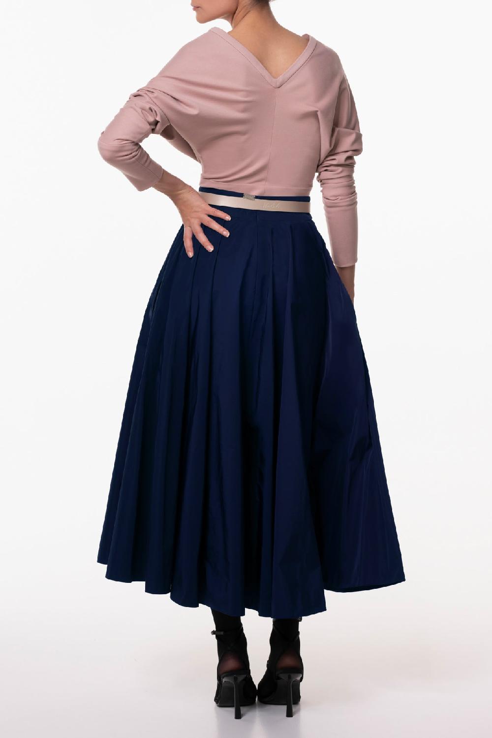 Rhea Costa Taffeta Midi Skirt In Midnight-Blue