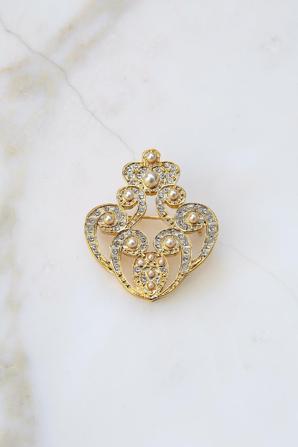 rhea costa The Crown Brooch - Gold With Pearls