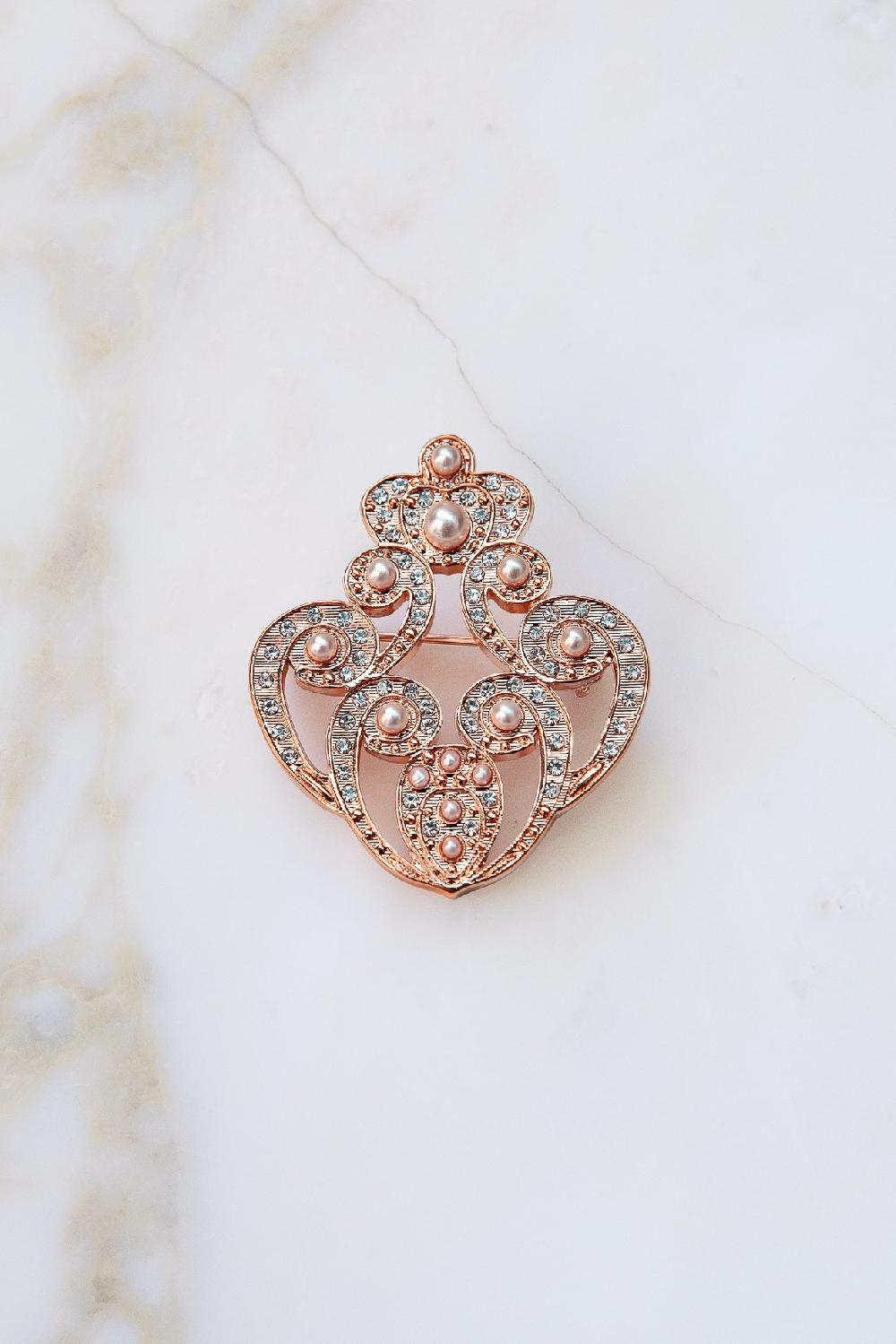 rhea costa The Crown Brooch - Rose-Gold With Pearls
