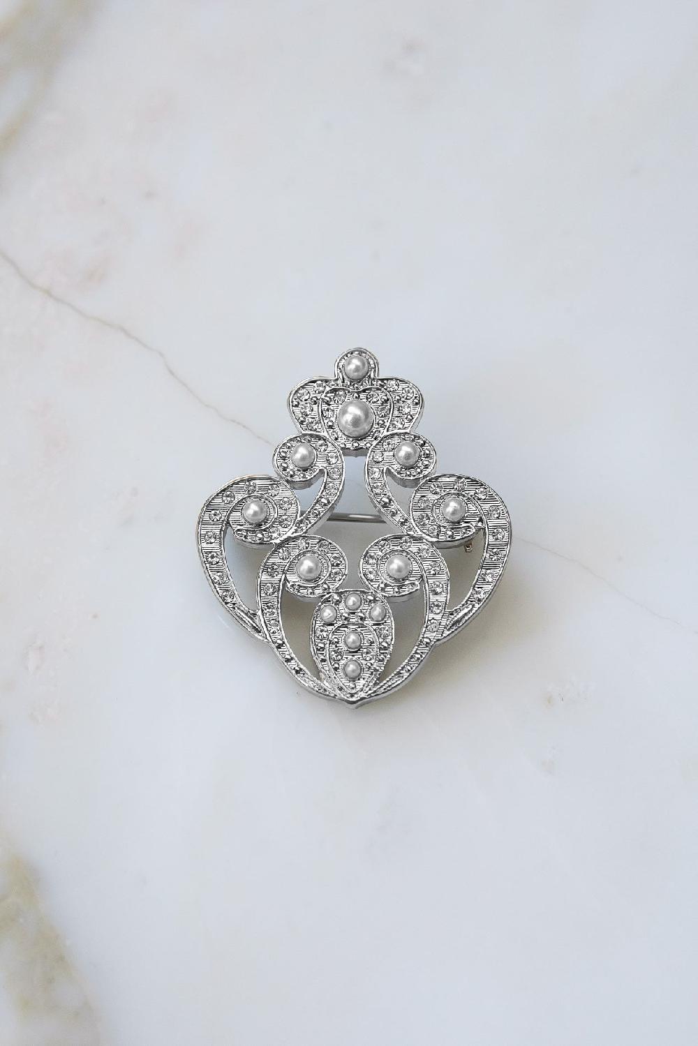 Rhea Costa The Crown Brooch - Silver With Pearls