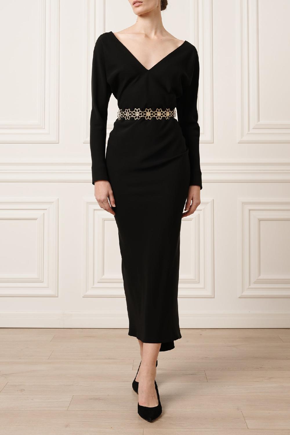 rhea costa Thea Midi Dress In Black