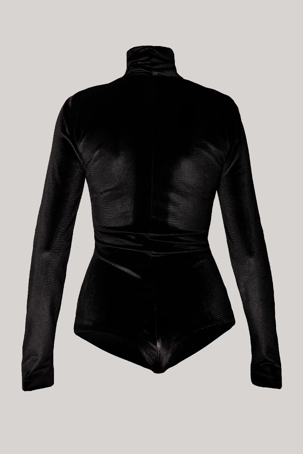 Rhea Costa Unique Black Stretchy Velvet Bodysuit