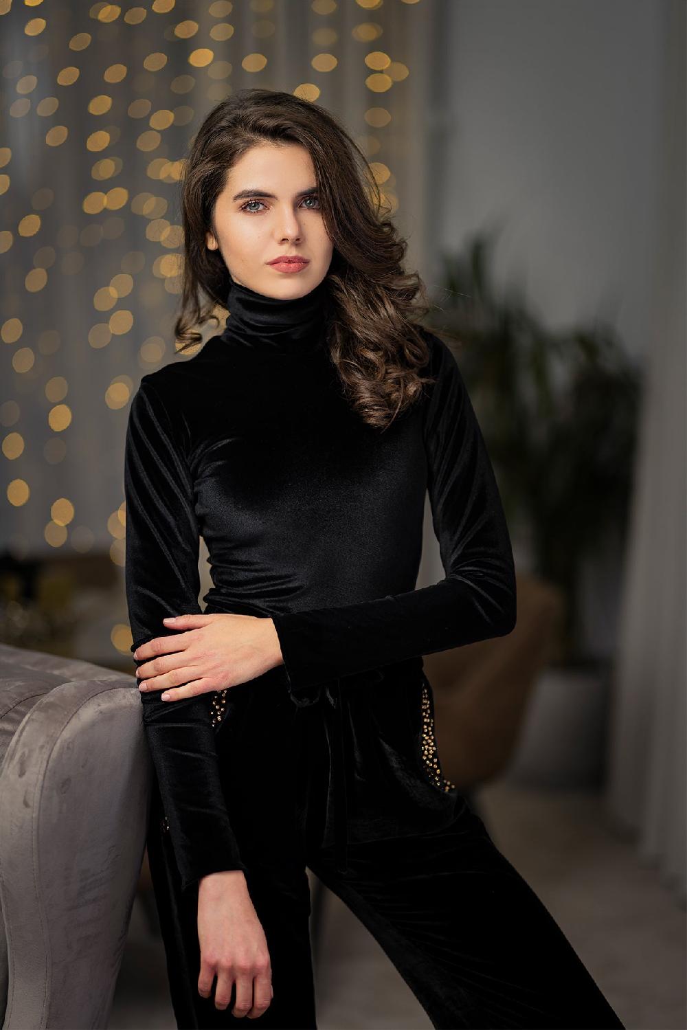 Rhea Costa Unique Black Stretchy Velvet Bodysuit