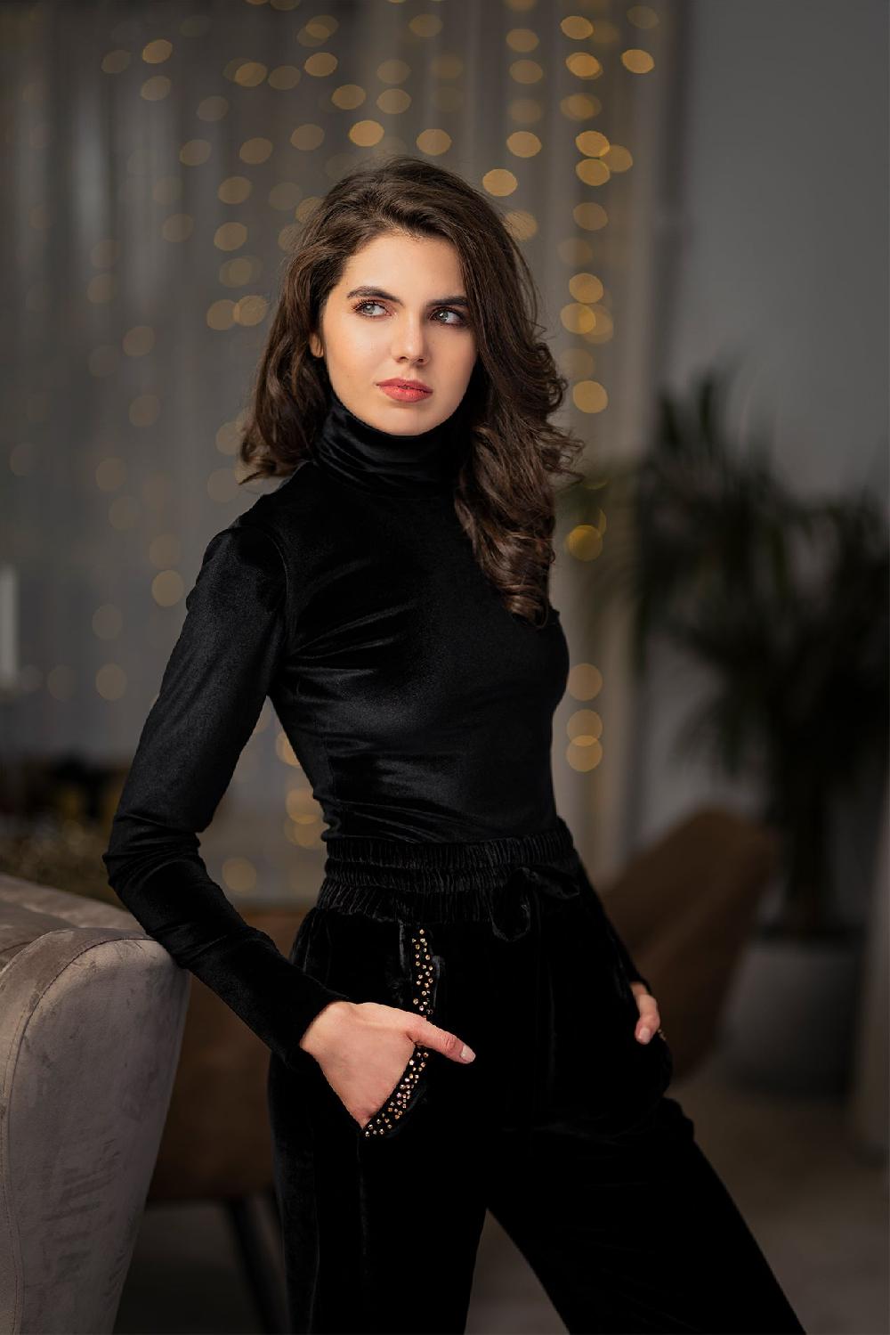Rhea Costa Unique Black Stretchy Velvet Bodysuit