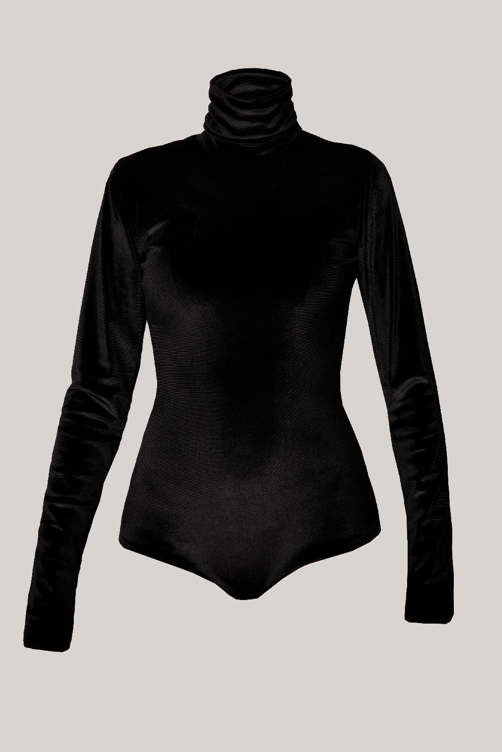 rhea costa Unique Black Stretchy Velvet Bodysuit
