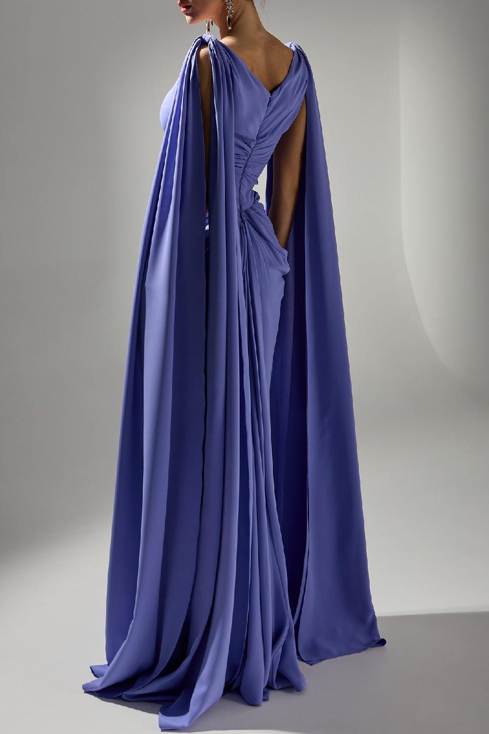 Rhea Costa Valeria Cape-Dress In Purple-Blue