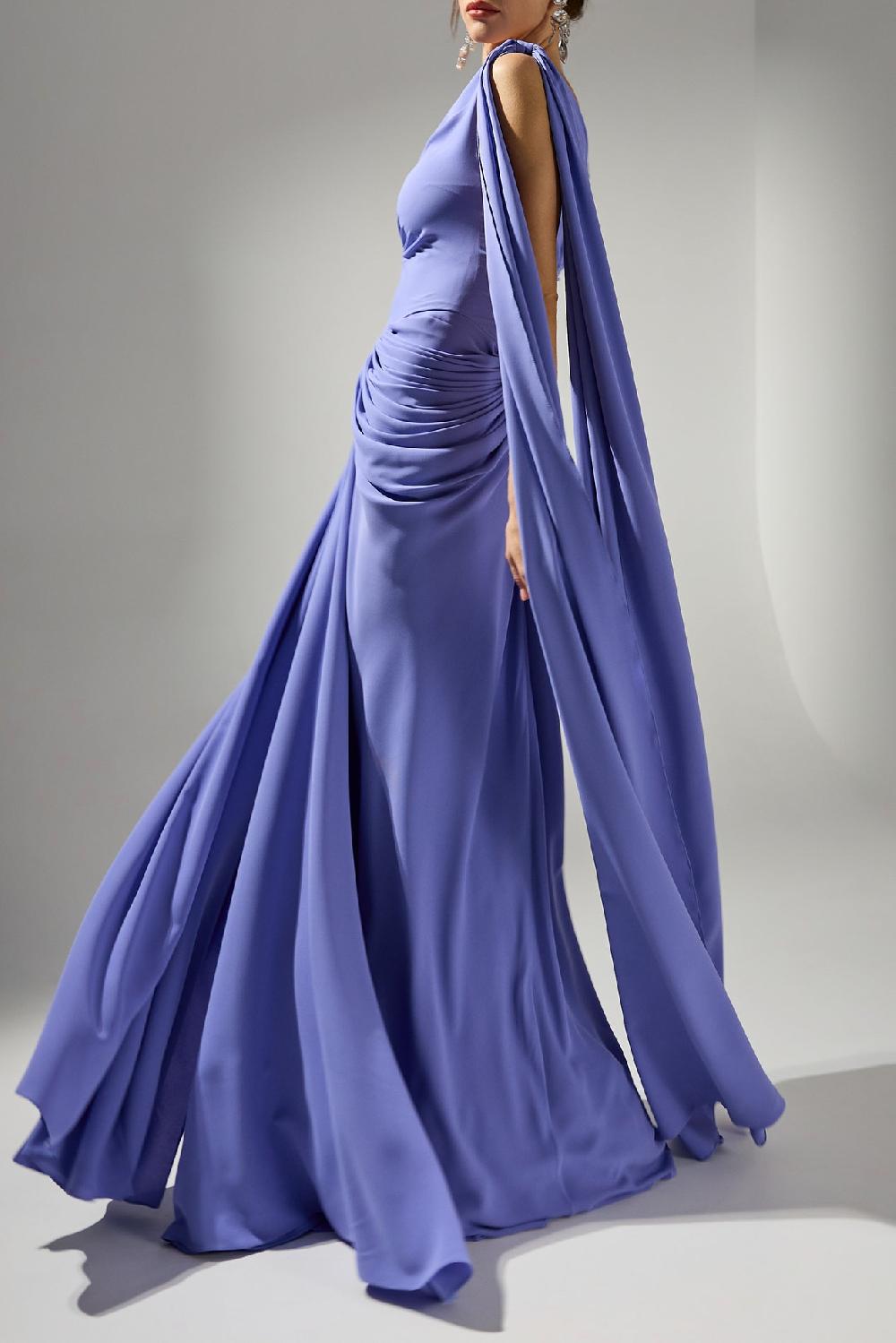 Rhea Costa Valeria Cape-Dress In Purple-Blue
