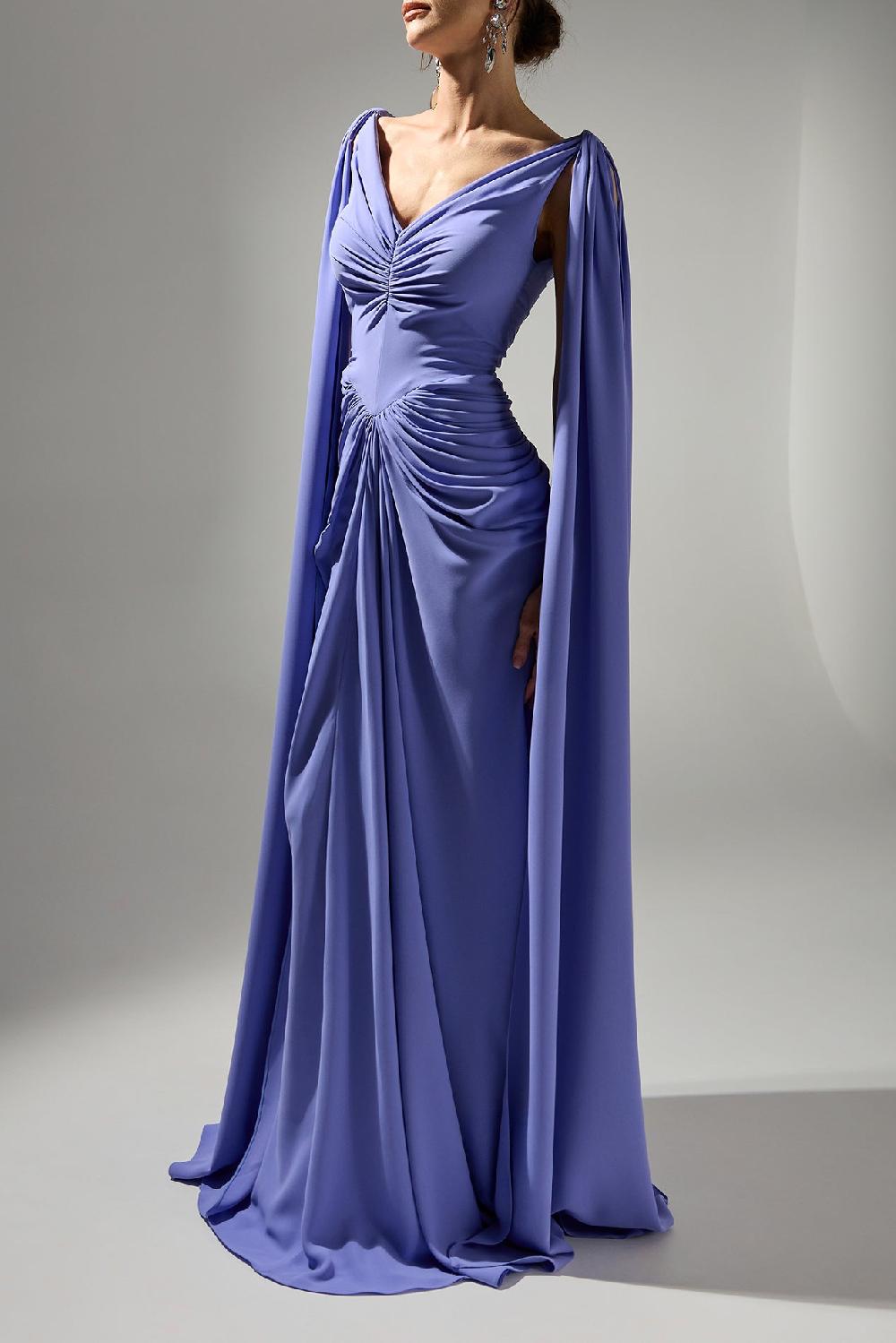 rhea costa Valeria Cape-Dress In Purple-Blue