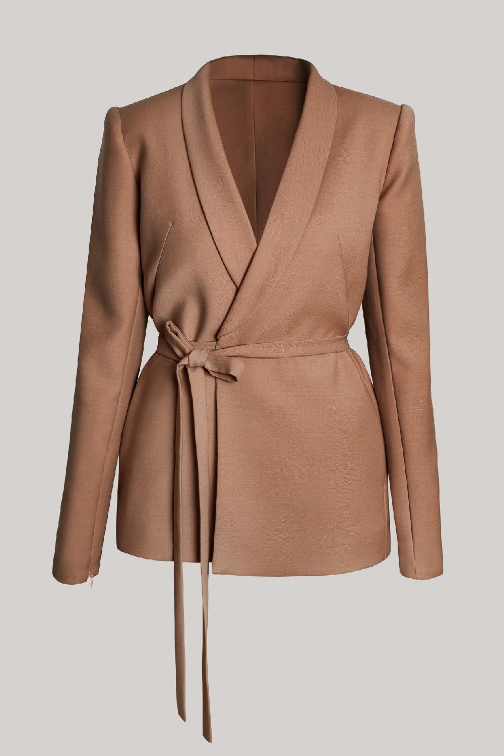 rhea costa Virgin Wool Wrapped Blazer In Camel