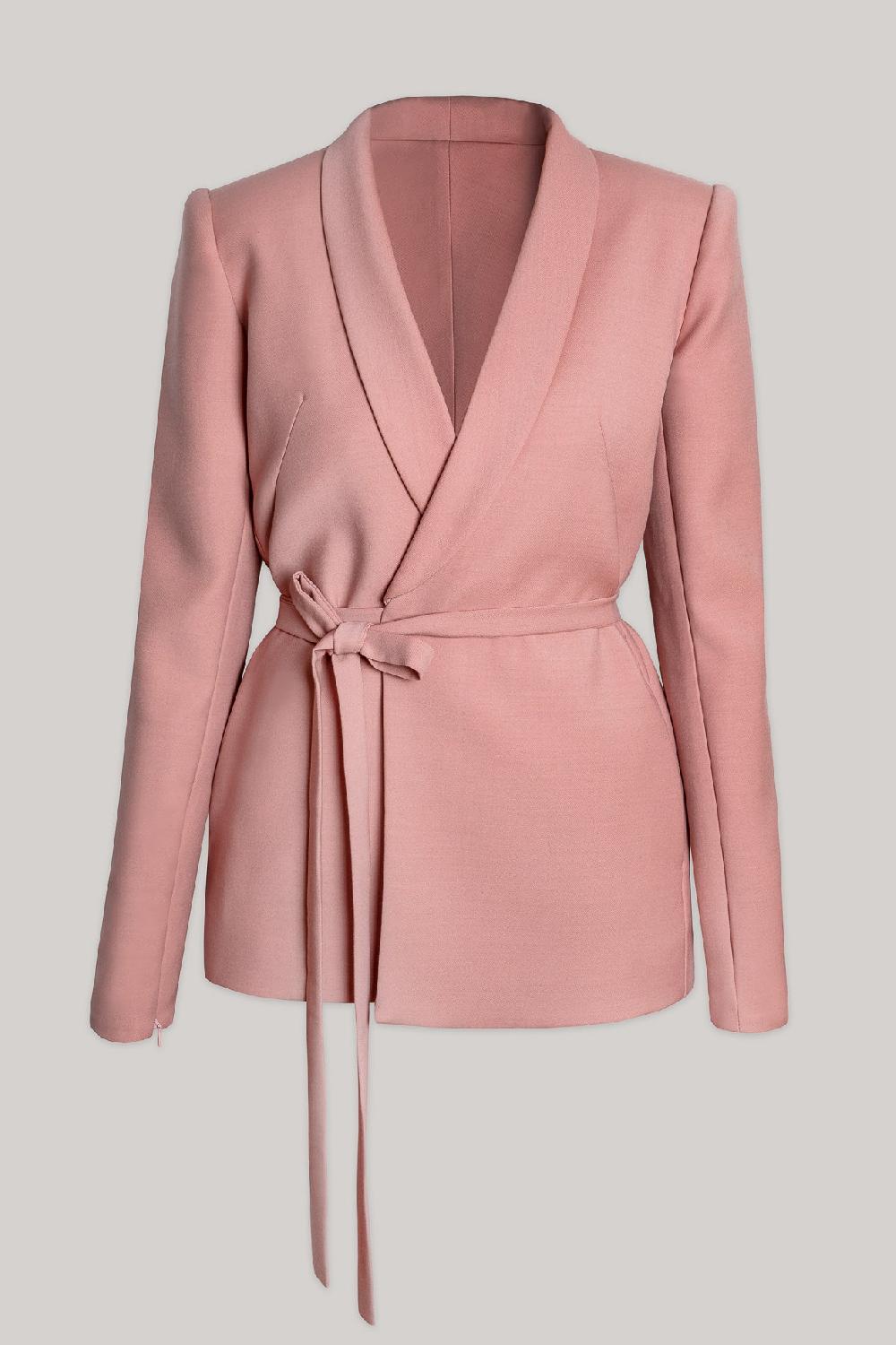 Rhea Costa Virgin Wool Wrapped Blazer In Powder