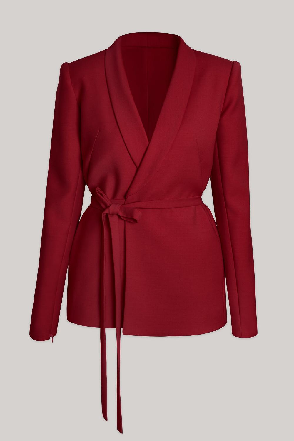 Rhea Costa Virgin Wool Wrapped Blazer In Ruby Red