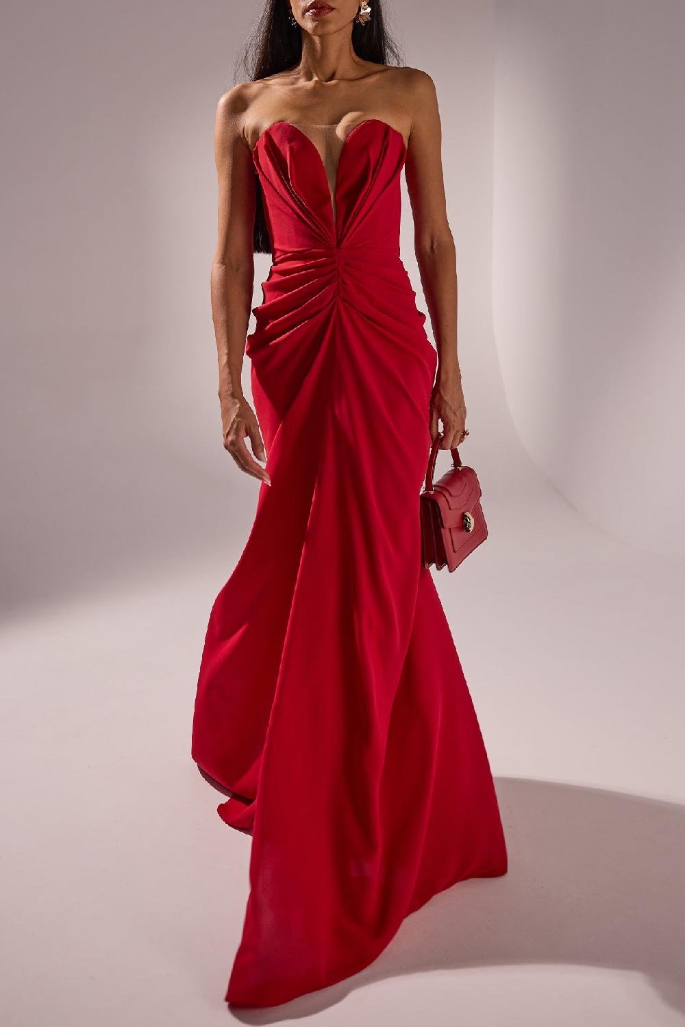 Rhea Costa Yuno Long Dress In Ruby-Red