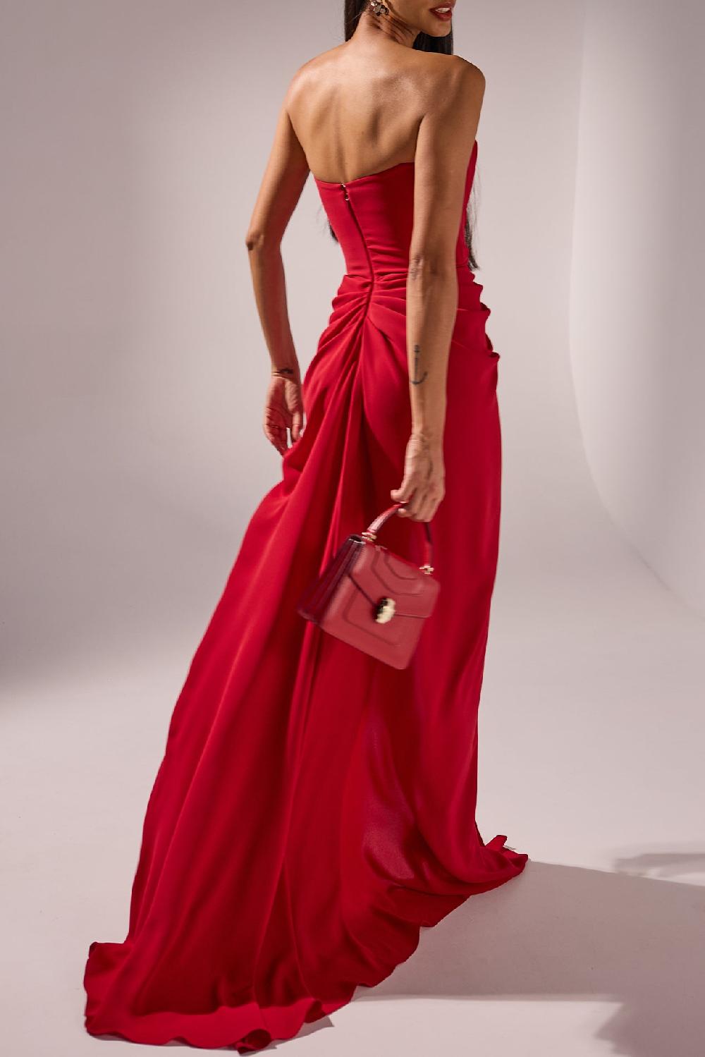 Rhea Costa Yuno Long Dress In Ruby-Red