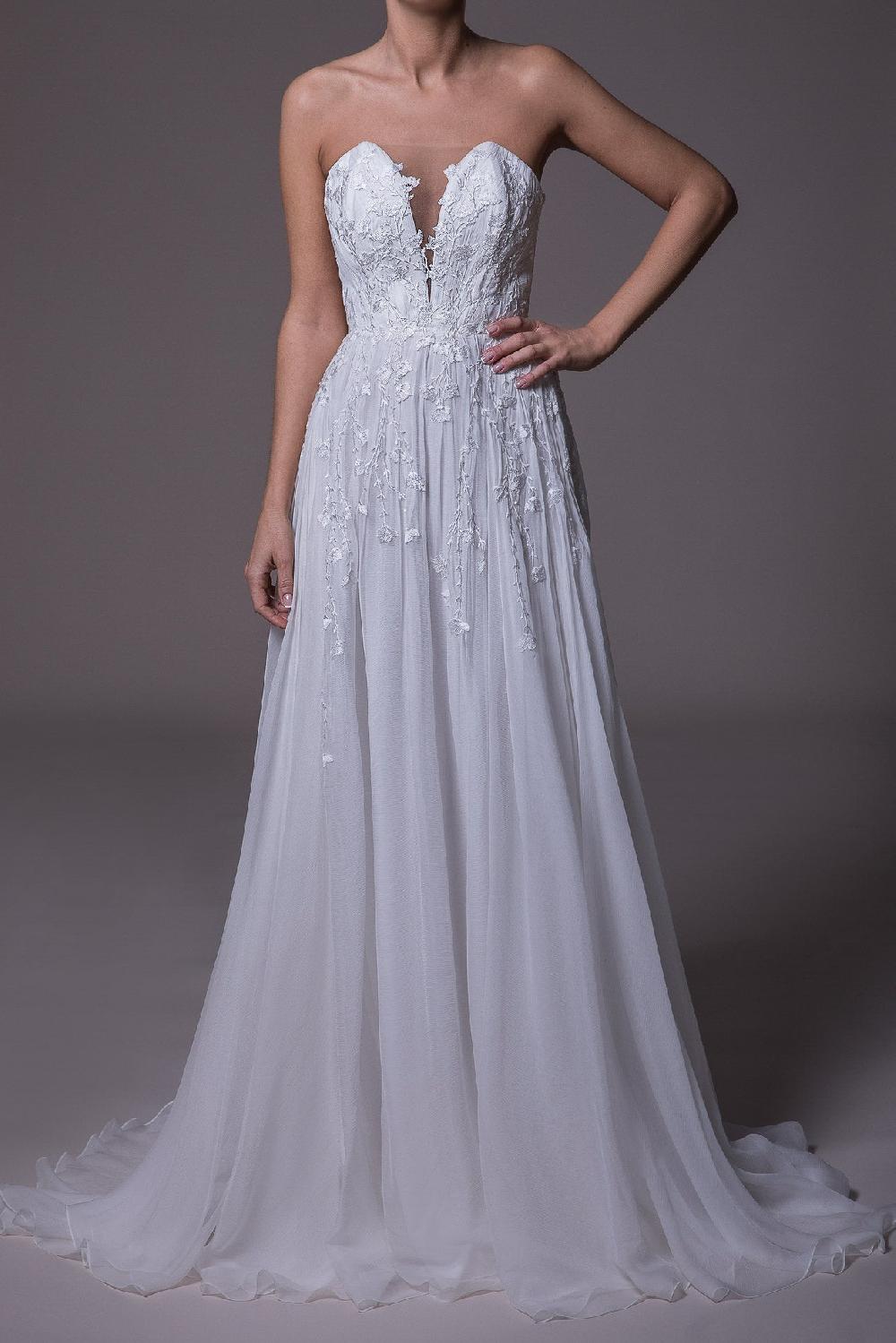 rhea costa Zaha Lace And Silk Chiffon Corset Gown