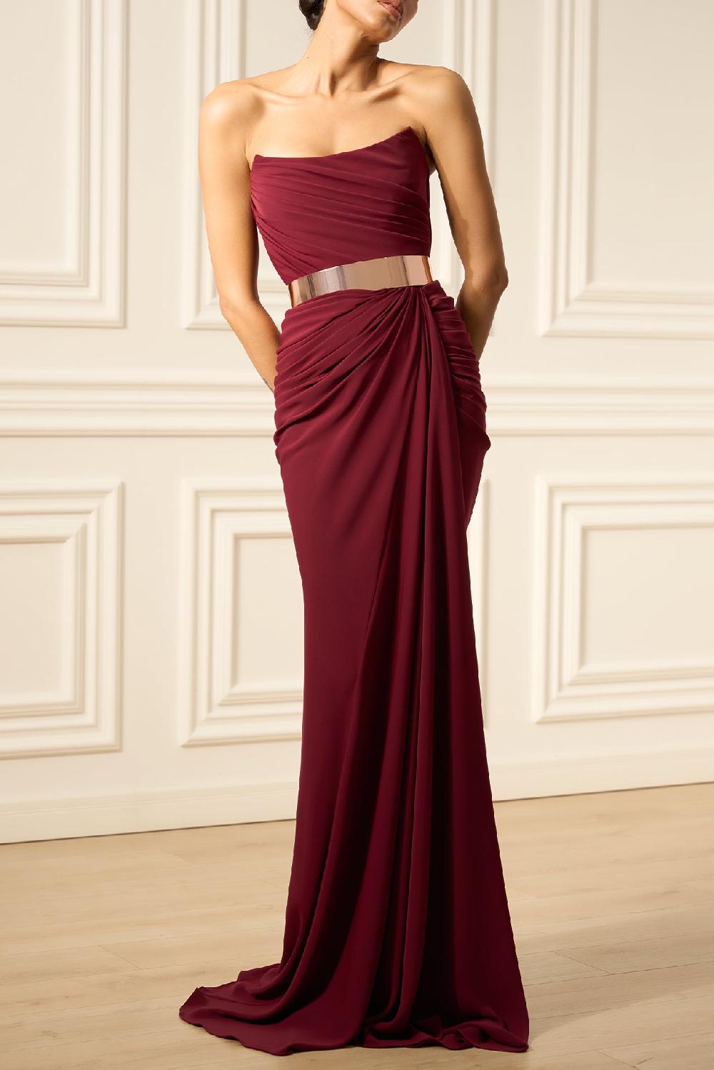 rhea costa Zaira Long Dress In Burgundy