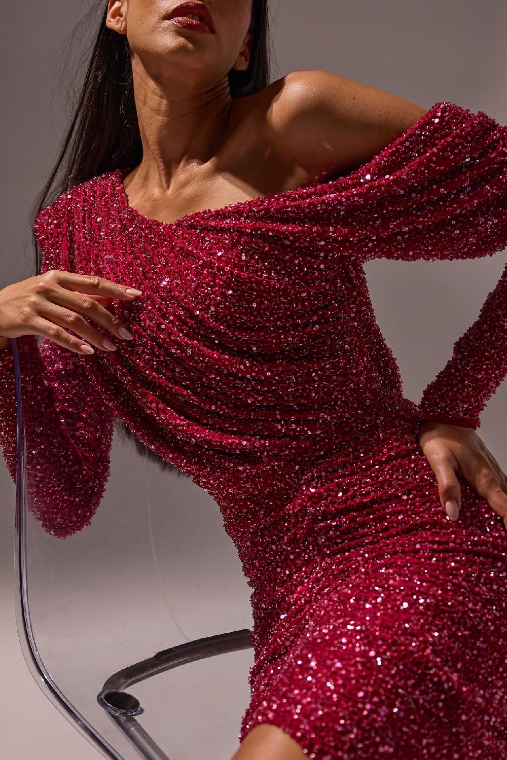 Rhea Costa Zeina Dress In Sour-Cherry