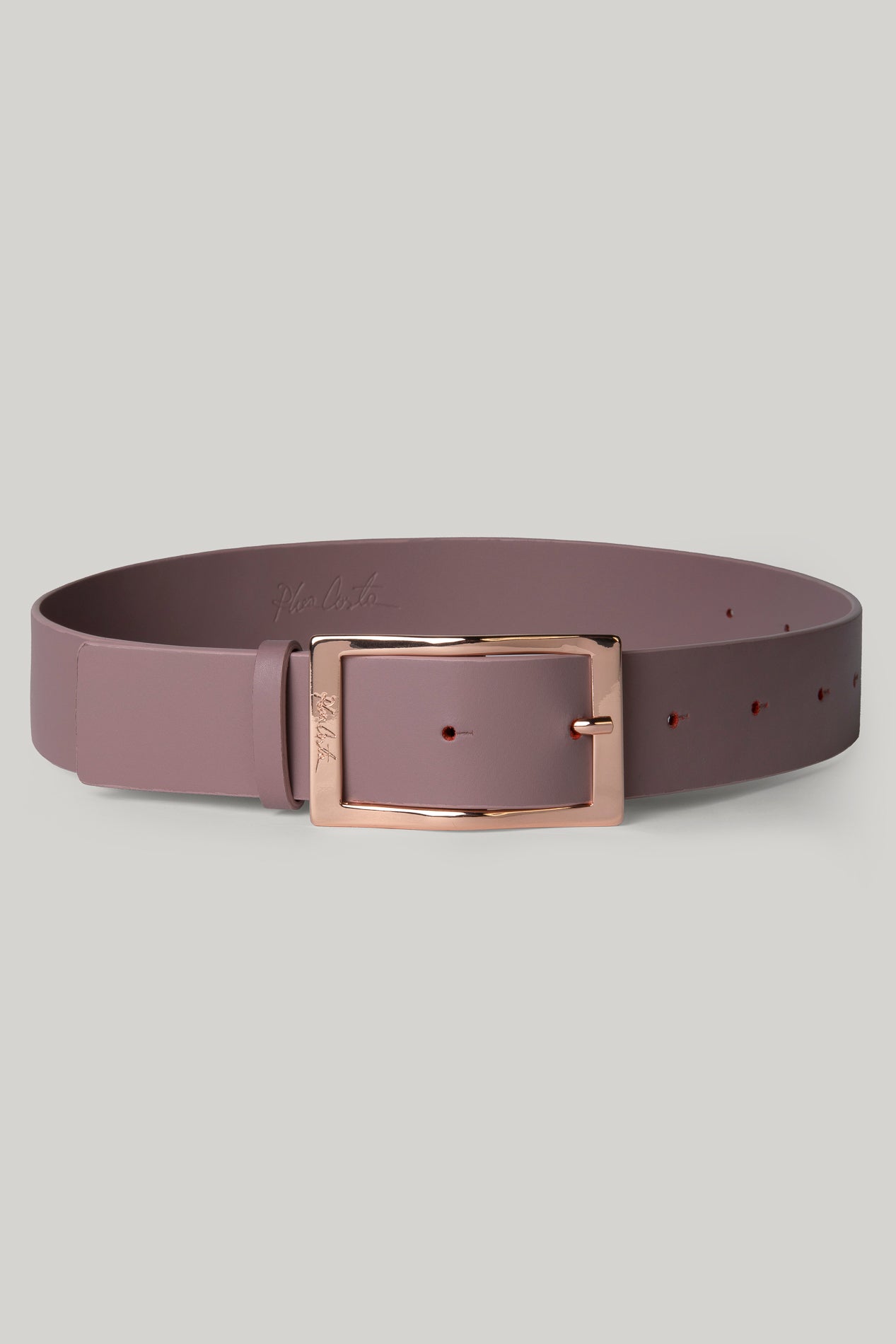 Rhea Costa Ripple Aubergine Leather Waist Belt With Rose-Gold Buckle