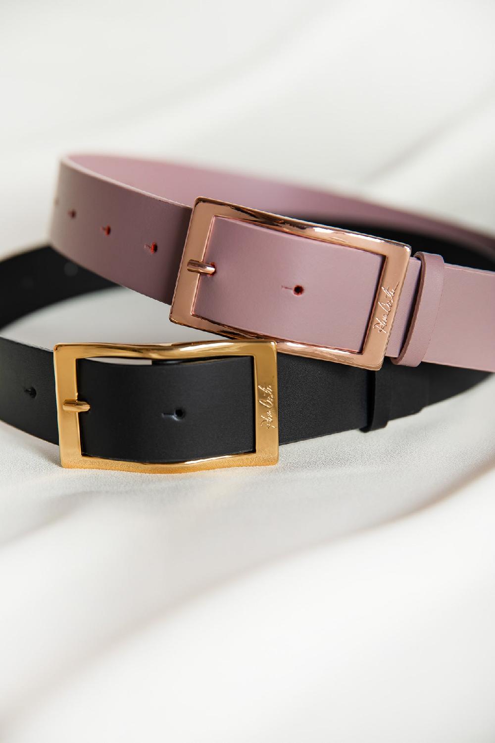 Rhea Costa Ripple Aubergine Leather Waist Belt With Rose-Gold Buckle