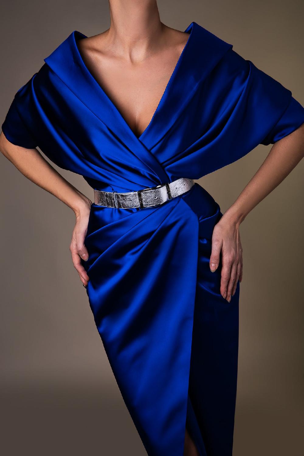 Rhea Costa Ripple Metallic Silver Leather Waist Belt With Silver Buckle