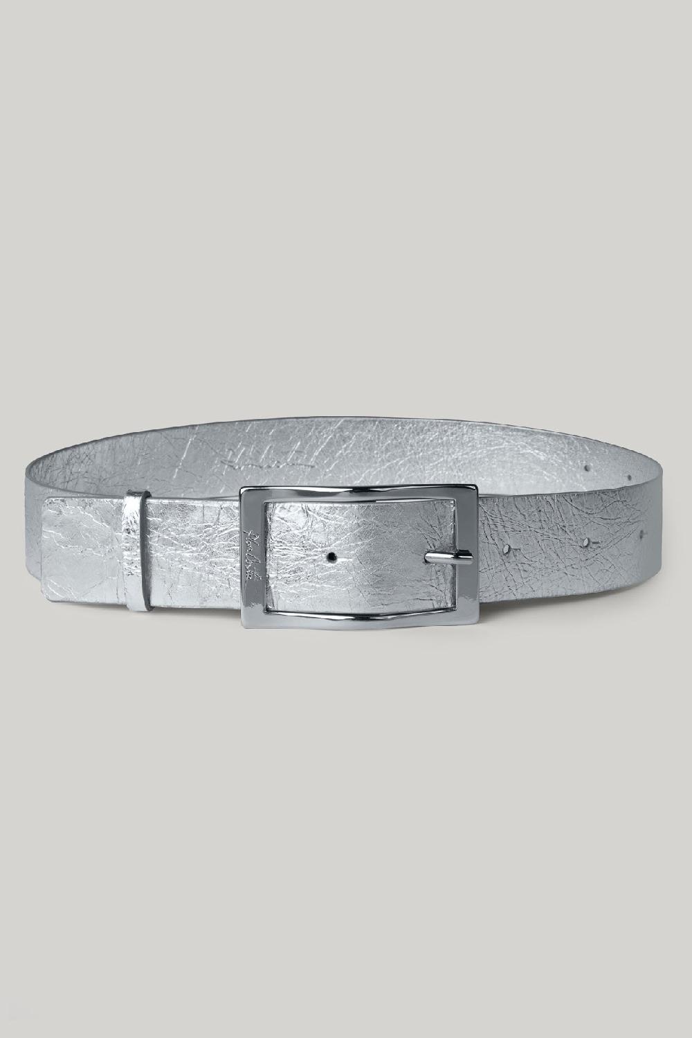 rhea costa Ripple Metallic Silver Leather Waist Belt With Silver Buckle
