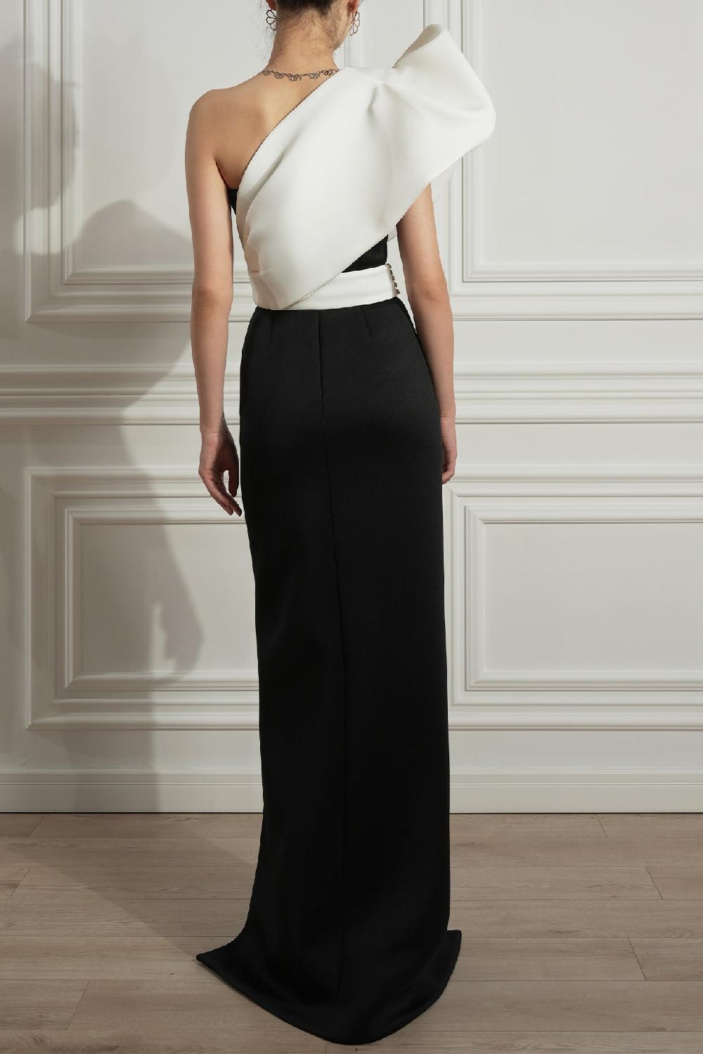 Rhea Costa Shay Scuba Dress With Detachable One-Shoulder Structure