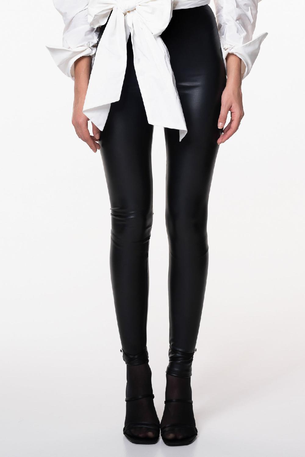Rhea Costa Stretchy Vegan Leather Leggings In Black
