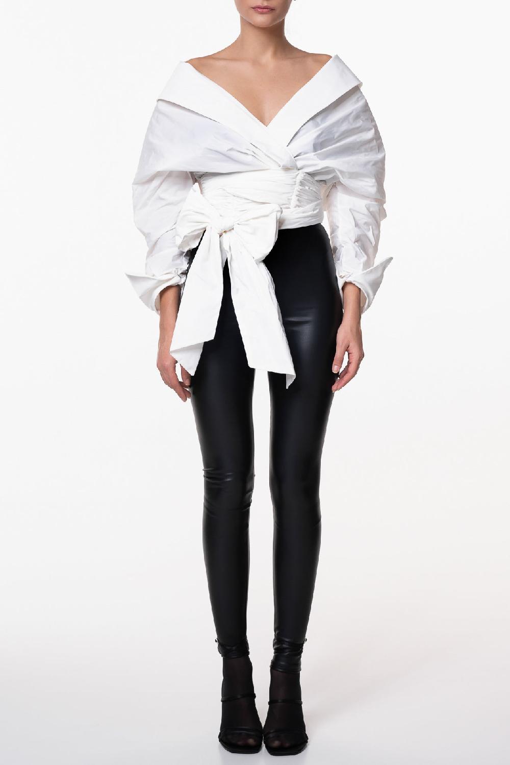 Rhea Costa Stretchy Vegan Leather Leggings In Black