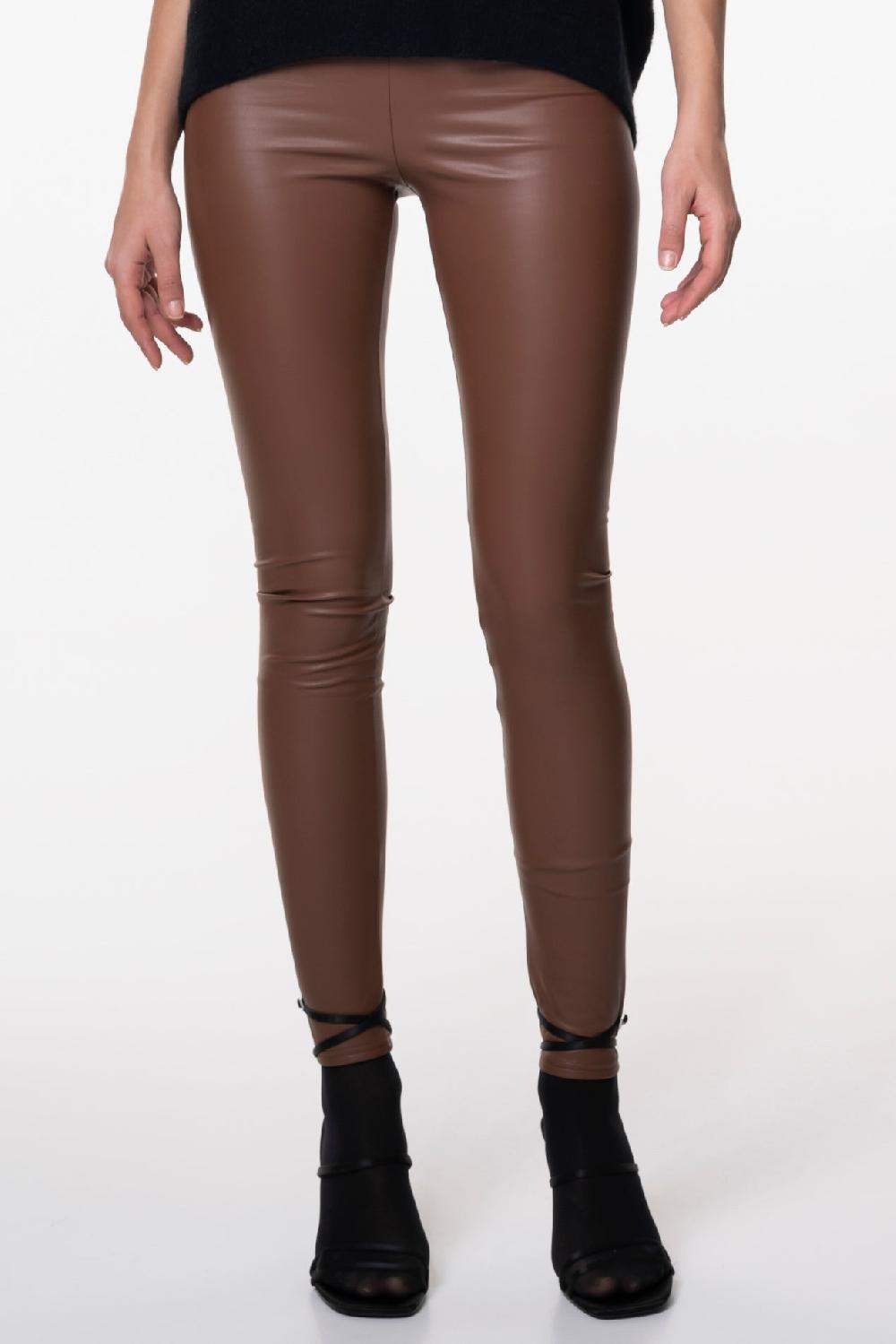 Rhea Costa Stretchy Vegan Leather Leggings In Camel