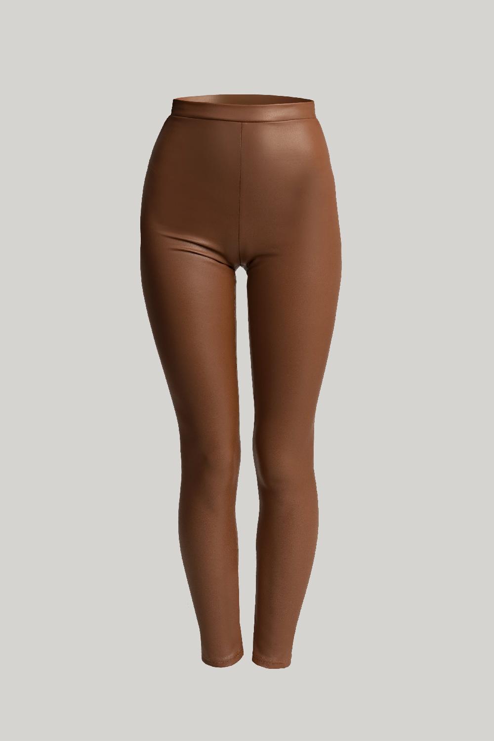 rhea costa Stretchy Vegan Leather Leggings In Camel