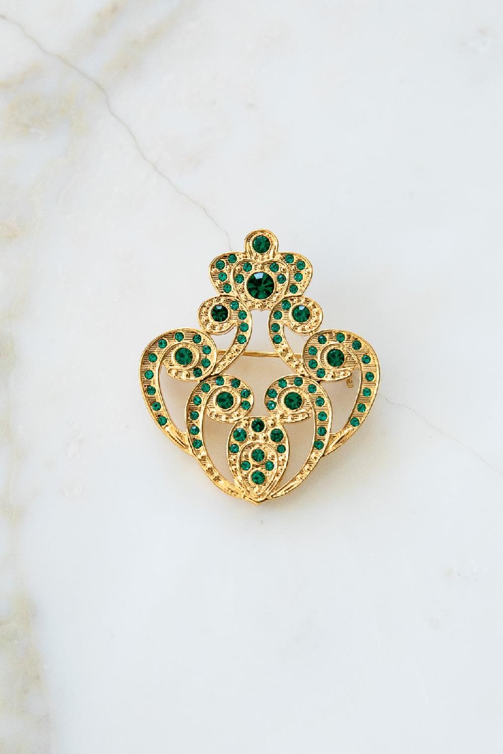 Rhea Costa The Crown Brooch - Gold With Emerald Crystals