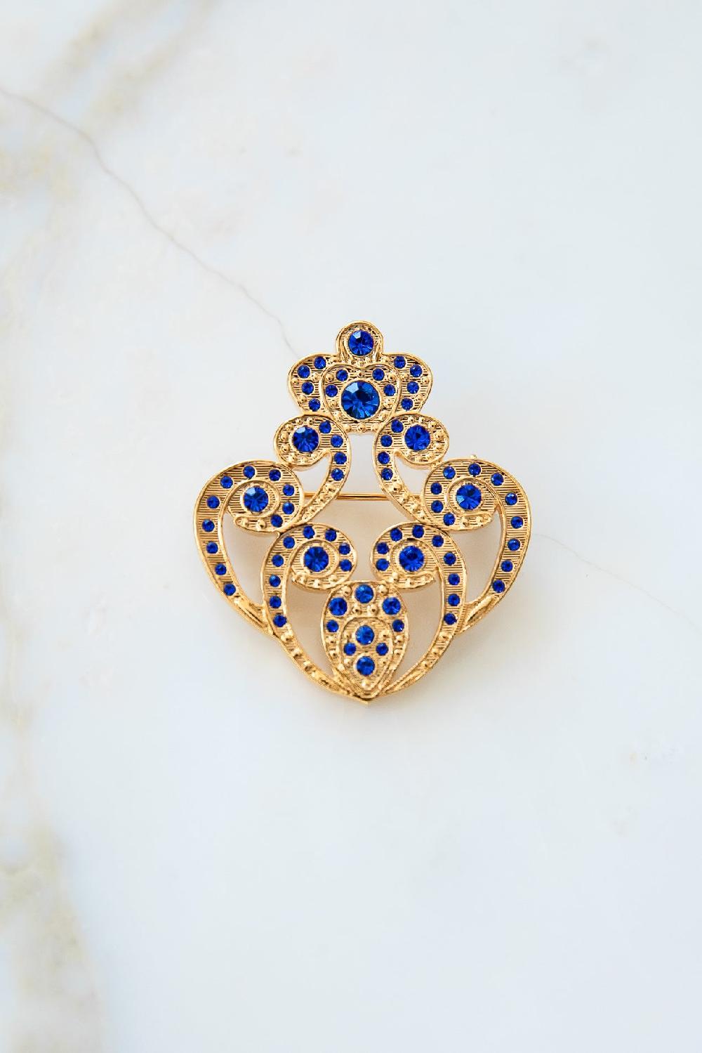 rhea costa The Crown Brooch - Gold With Sapphire Crystals