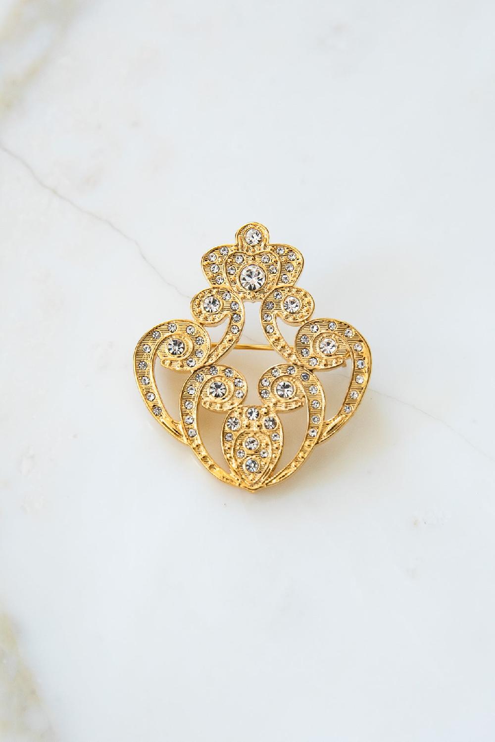 rhea costa The Crown Brooch - Gold With White Crystals