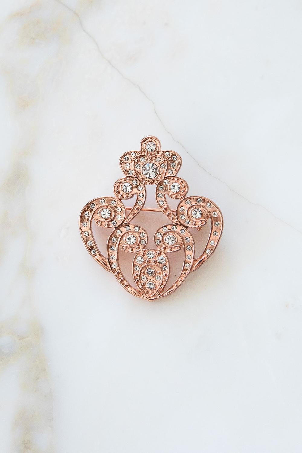 Rhea Costa The Crown Brooch - Rose - Gold With White Crystals