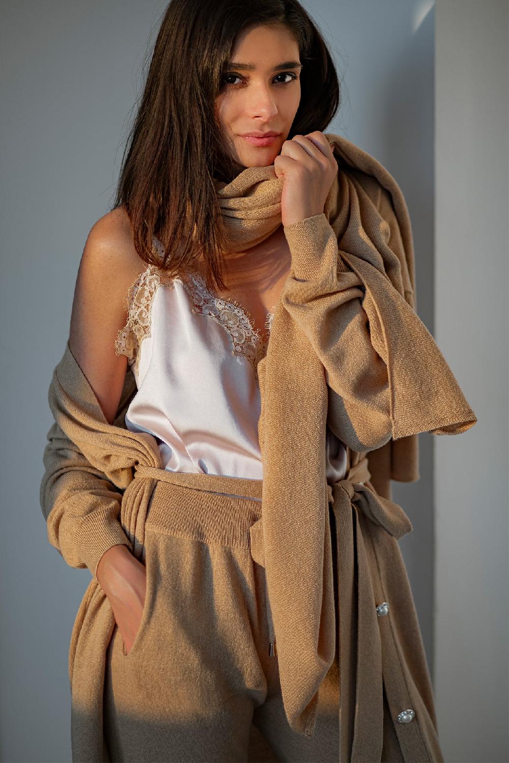 Rhea Costa Top Camisole Top In Satin With Lace Insertions In Cipria-Gold