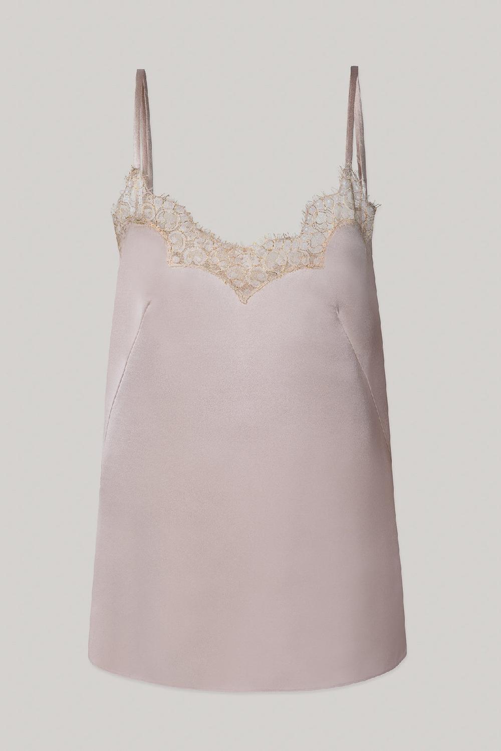 Rhea Costa Top Camisole Top In Satin With Lace Insertions In Cipria-Gold