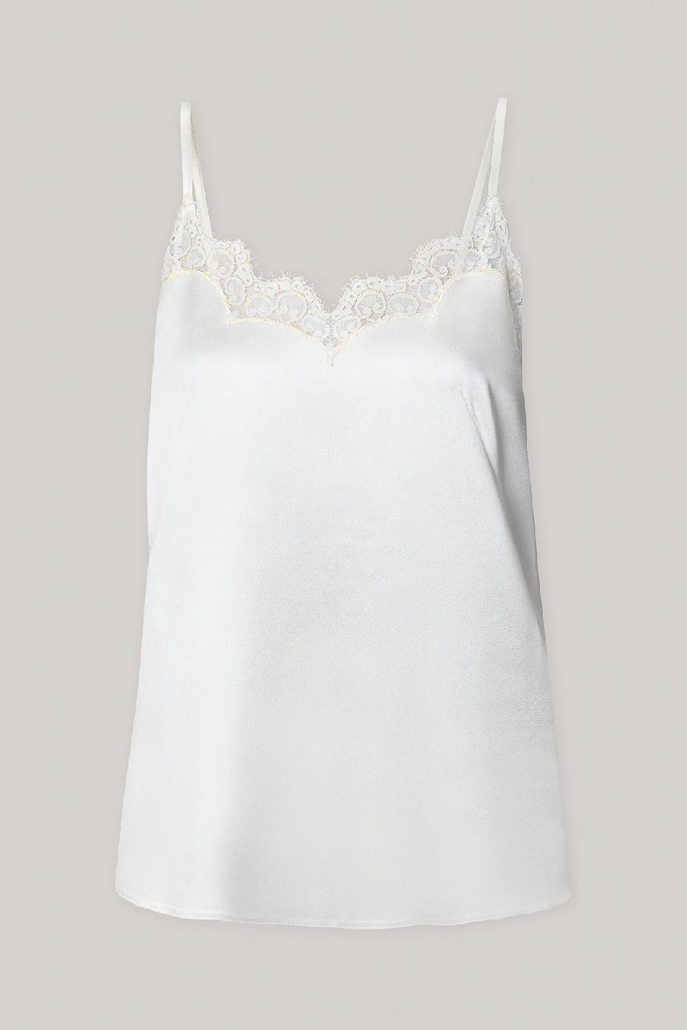 rhea costa Top Camisole Top in Satin with Lace Insertions In Ivory-Gold