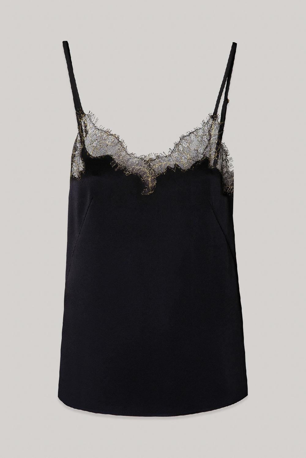 rhea costa Top Camisole Top in Satin with Lace Insertions In Black-Gold