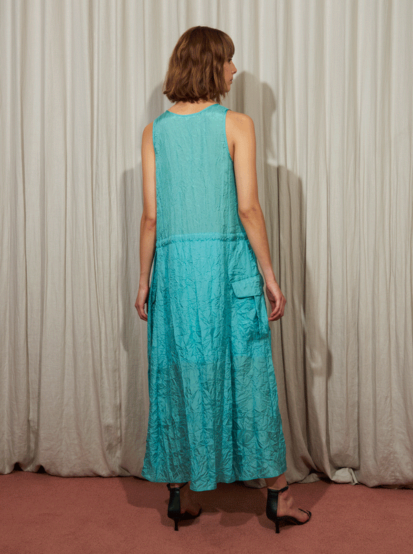 Rhié CRINKLE SILK CARGO DRESS AQUA