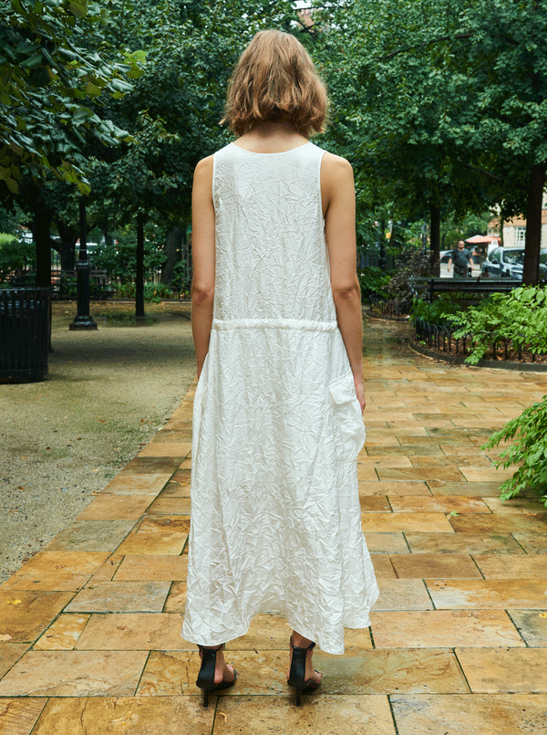 Rhié CRINKLE SILK CARGO DRESS OFF WHITE