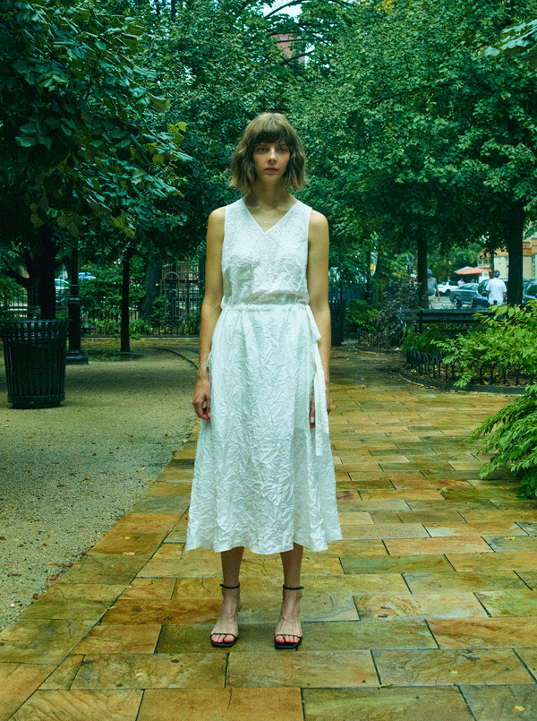 Rhié CRINKLE SILK CARGO DRESS OFF WHITE