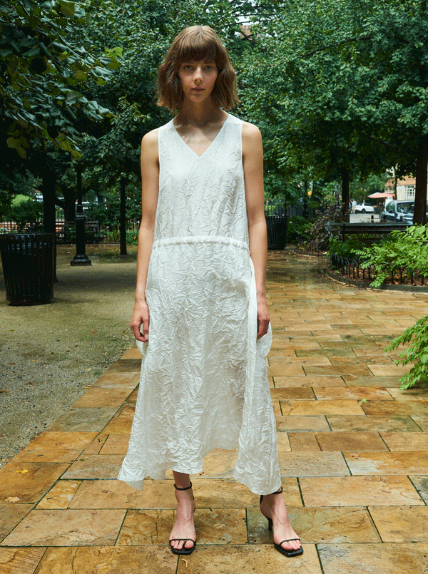 rhié CRINKLE SILK CARGO DRESS OFF WHITE
