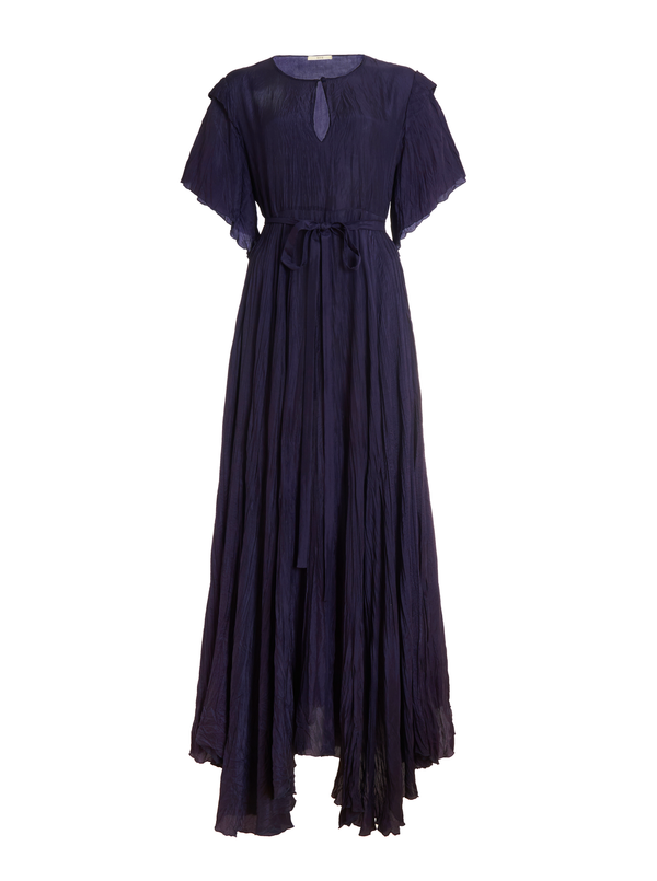 rhié Crinkle Silk Flared Dress Navy