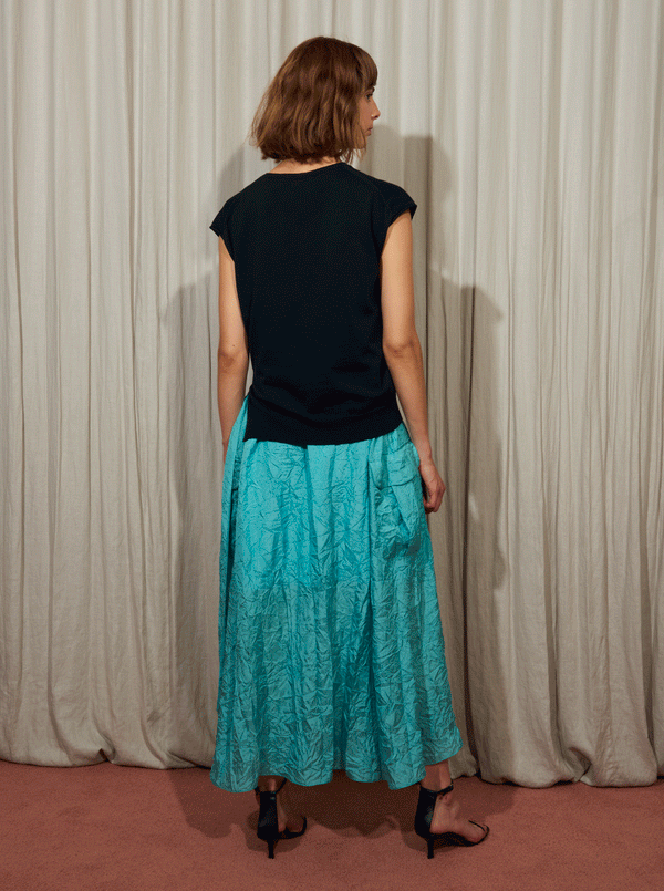 Rhié CRINKLE SILK LEE DRESS AQUA/ NAVY