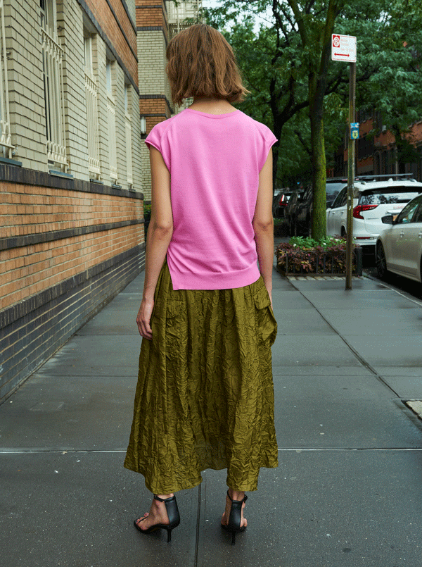 Rhié CRINKLE SILK LEE DRESS ARMY GREEN/ RINKO PINK