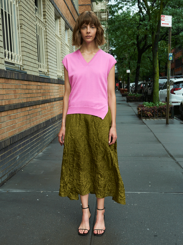 rhié CRINKLE SILK LEE DRESS ARMY GREEN/ RINKO PINK