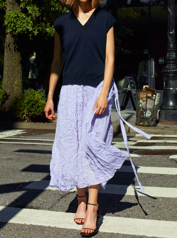 Rhié CRINKLE SILK LEE DRESS LILAC/ NAVY