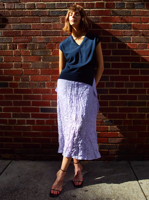 Rhié CRINKLE SILK LEE DRESS LILAC/ NAVY