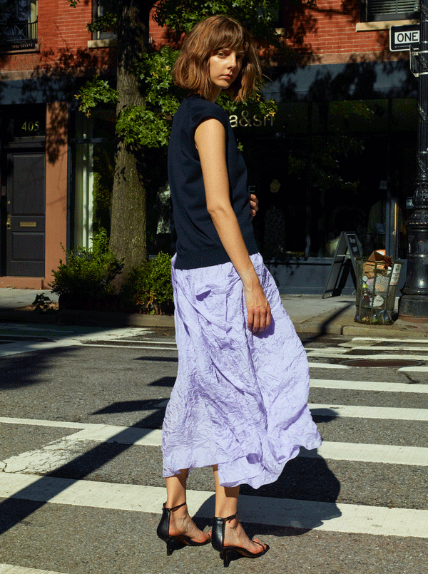 rhié CRINKLE SILK LEE DRESS LILAC/ NAVY