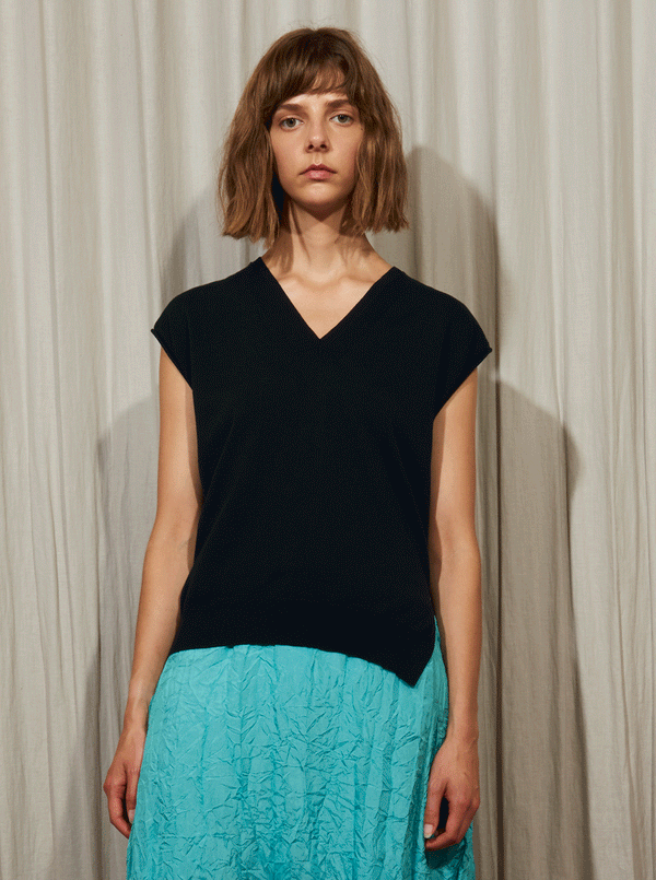 rhié SOPHIE V-NECK KNIT TOP NAVY