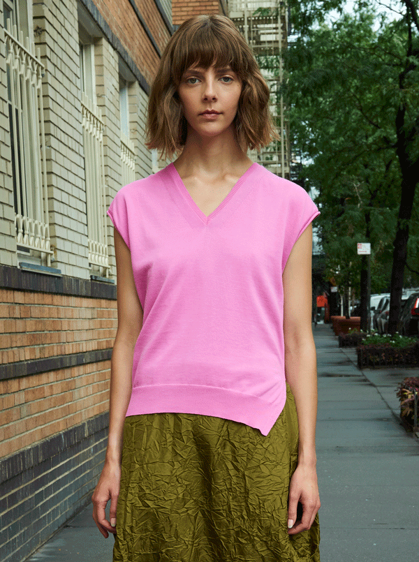 rhié SOPHIE V-NECK KNIT TOP RINKO PINK